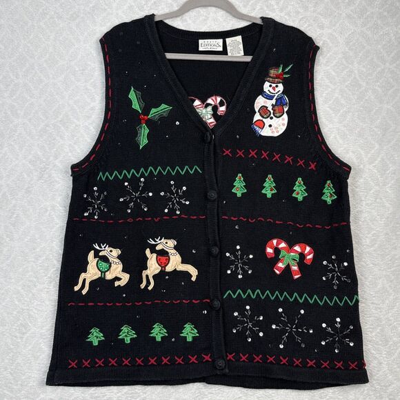 Vtg Ugly Christmas Sweater Vest Womens 2X Holiday Party Embellished Grandmacore - Picture 1 of 14